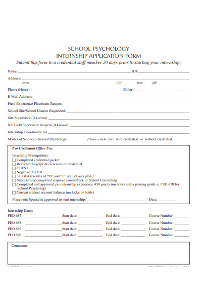 psychology internship application form