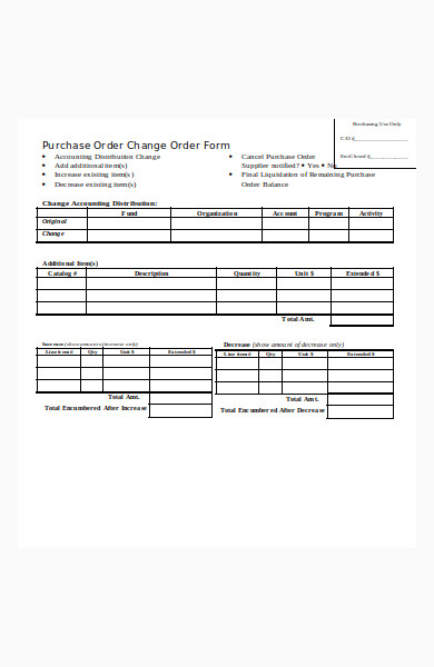 purchase order chang order form