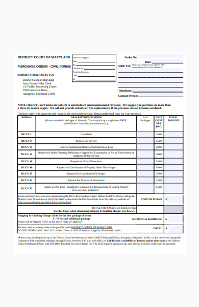 purchase order civil form