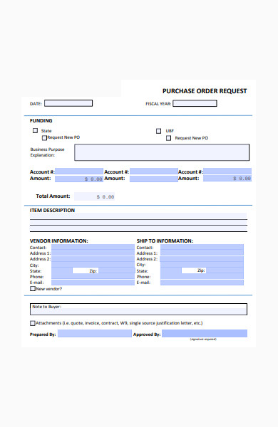 purchase order request form template