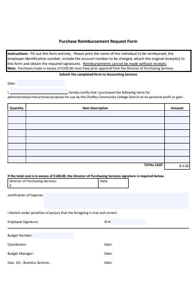 purchase reimbursement request form