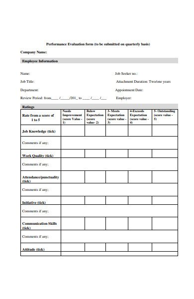 quarterly employee evaluation form