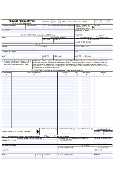 quotation scheduled form