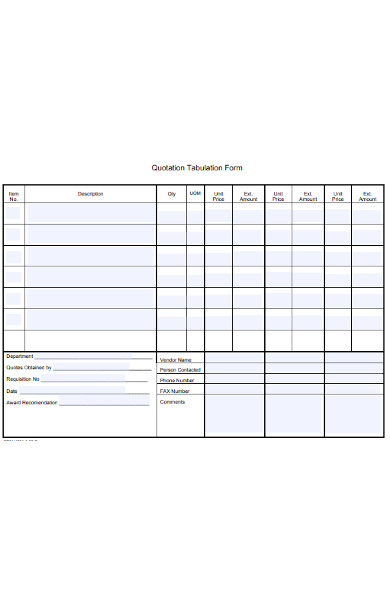 quotation tabulation form