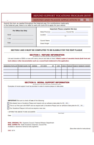 rsvp refund application form