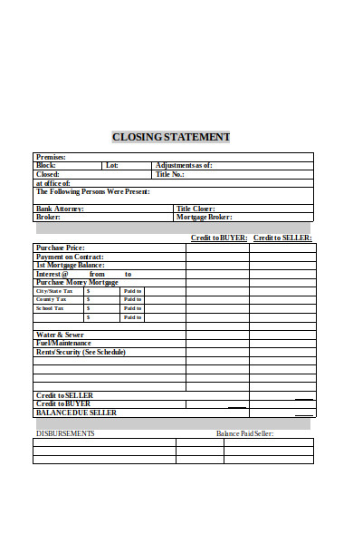 real estate closing statement form