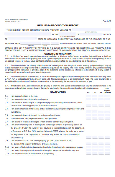 real estate condition report form