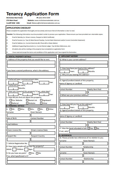 real estate tenant application form