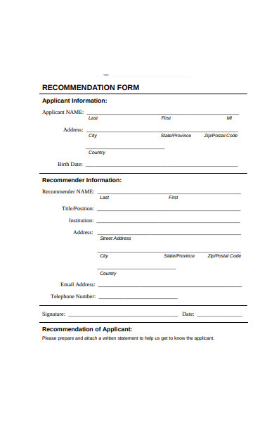FREE 50+ Recommendation Forms in PDF | MS Word