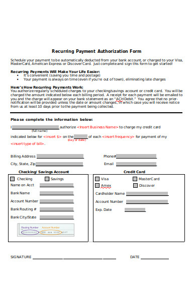 recurring payment authorisation form