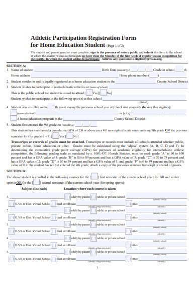 registration form for home education student