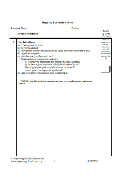 registry evaluation form