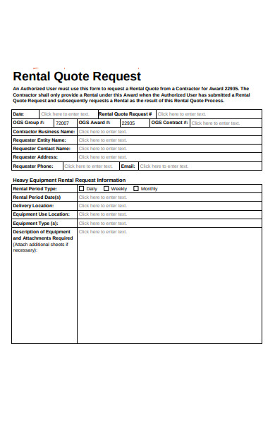 rental quote request form