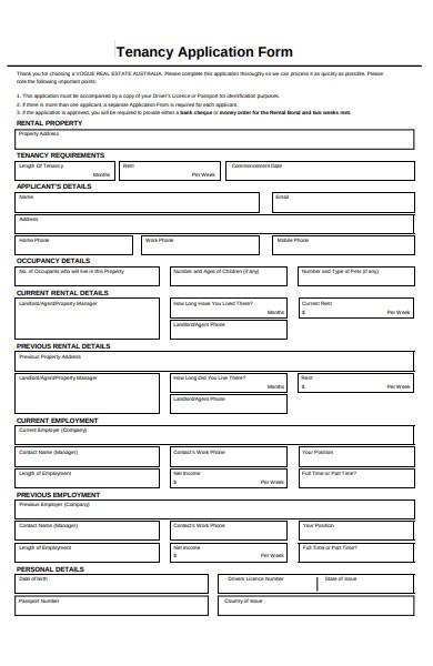 rental tenancy application form