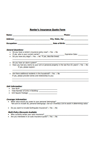 renter’s insurance quote form