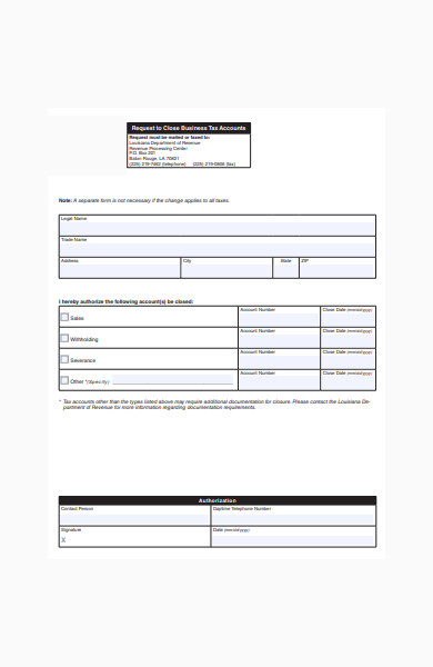 request form to close business tax accounts