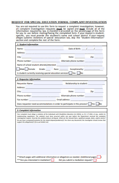 request for special education form