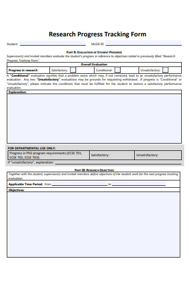 research progress tracking forms