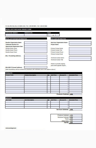 reseller purchase order form