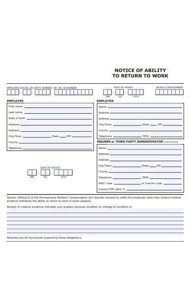 return to work administration form