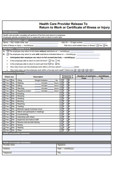 return to work certificate form