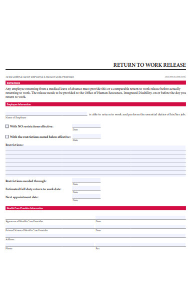 return to work health care form