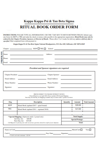 ritual book order form