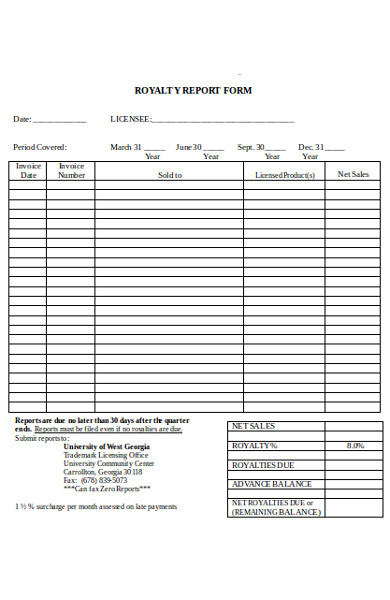 royalty report form
