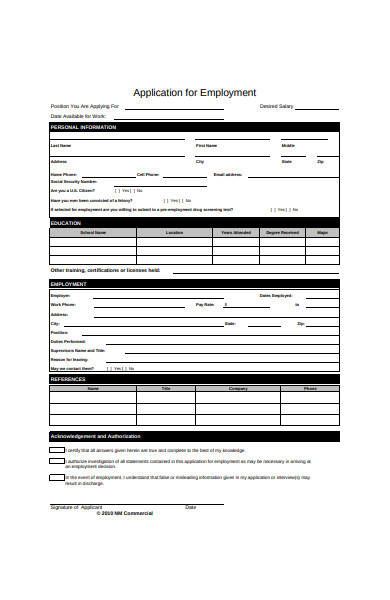 sample application for employment