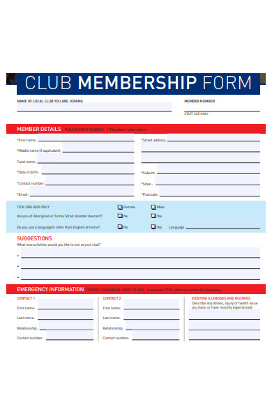 Membership Form Template Word And Excel 1209