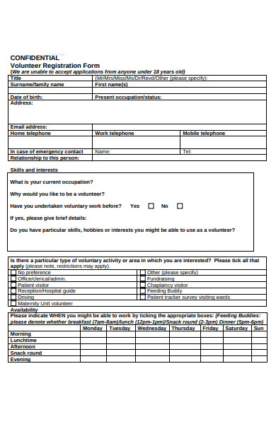 sample confidential volunteer application form