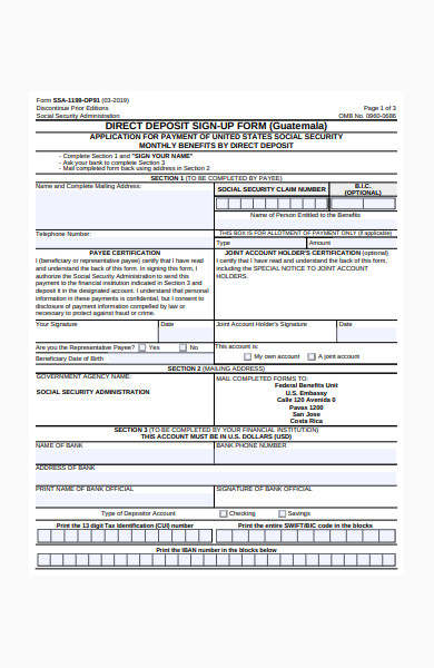 sample direct deposit signup form