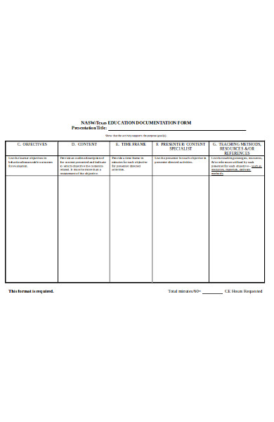 sample education documentation form