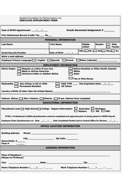 sample employee appointment form