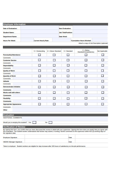 sample employee evaluation review form