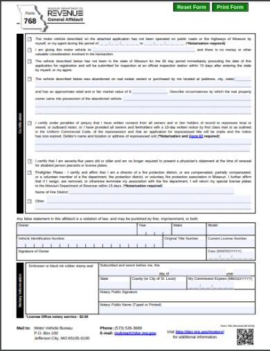 sample general testimonial affidavit form