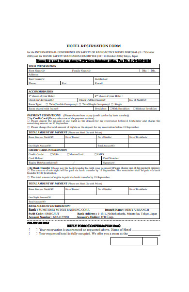 sample hotel reservation form