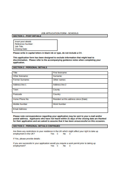 sample job application form in pdf