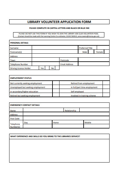 sample library volunteer application form