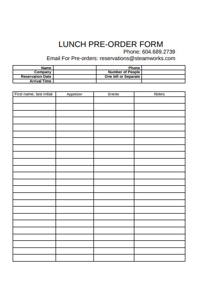 FREE 51  Pre Order Forms in PDF MS Word Excel