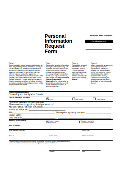 sample personal information request form