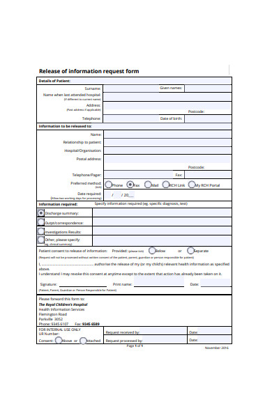sample release of information request form