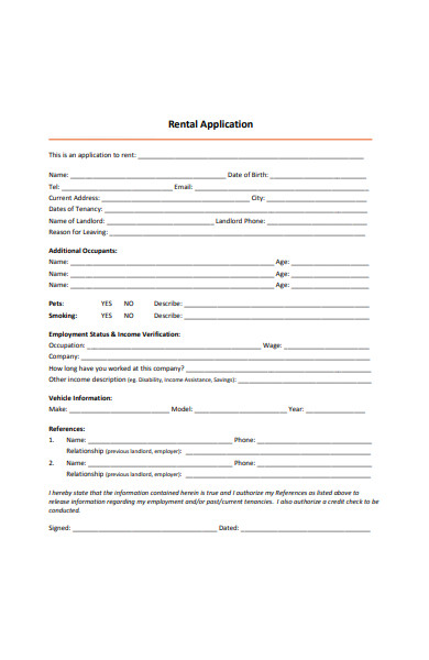 sample rental application form