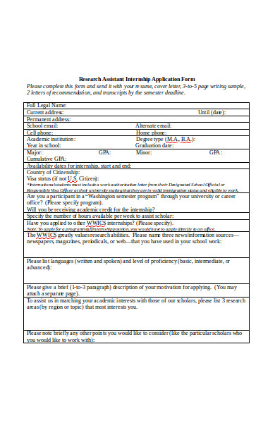 sample research internship application form
