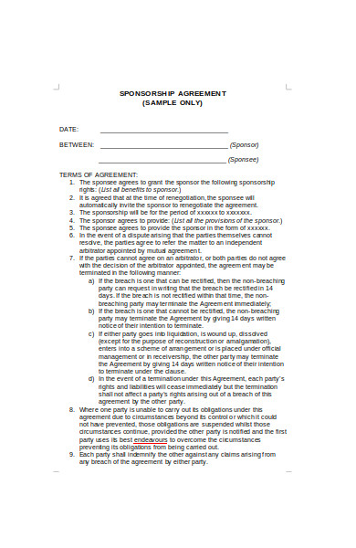 sample sponsorship agreement form