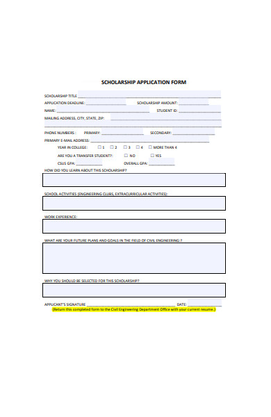 scholarship application form format