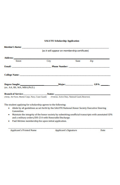 scholarship application form template
