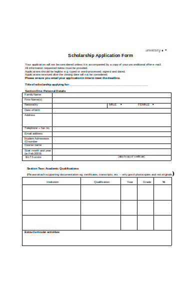 scholarship application form in doc