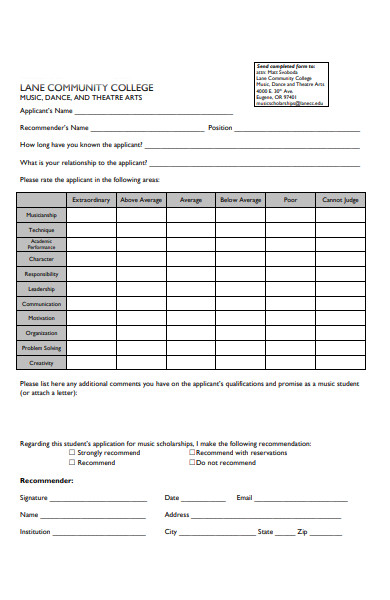 scholarship recommendation form