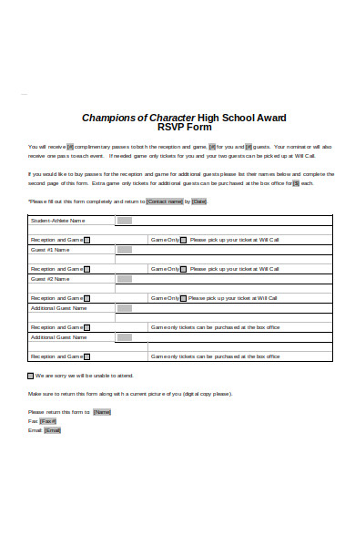 school award rsvp form